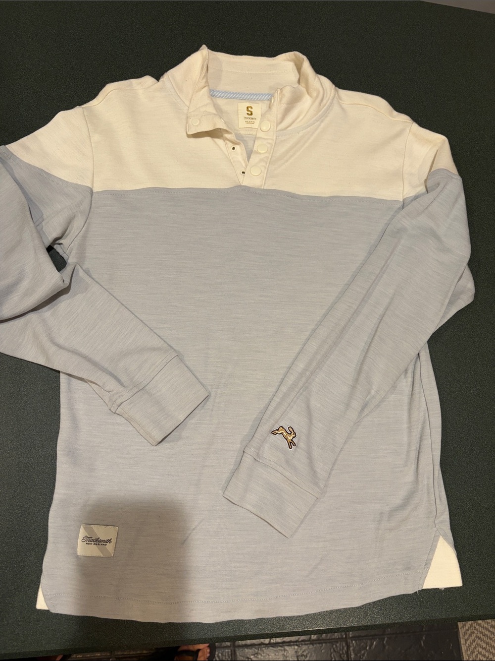Tracksmith Colorblock Henley Long Sleeve Shirt - Cream & Light Blue Size Small